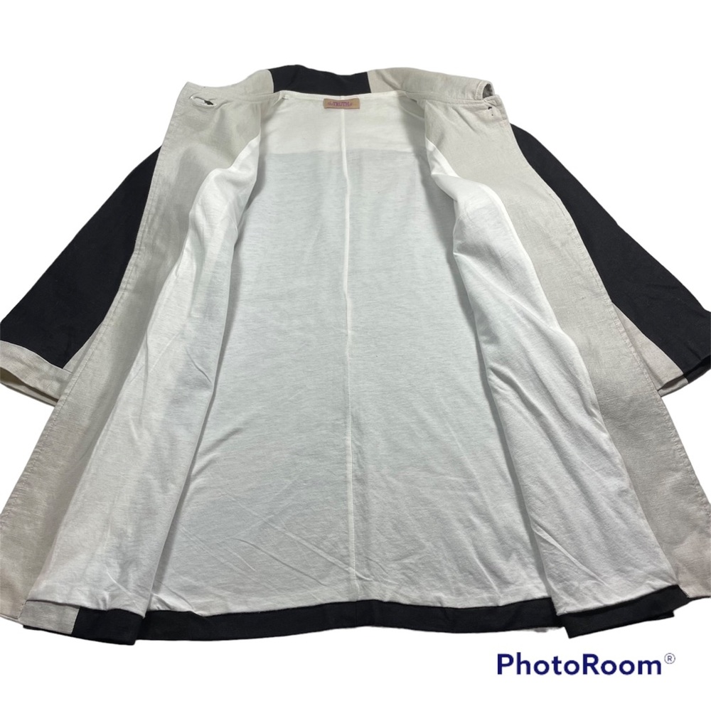 Black and white color block 3/4 sleeve linen coat size S - Picture 4 of 6